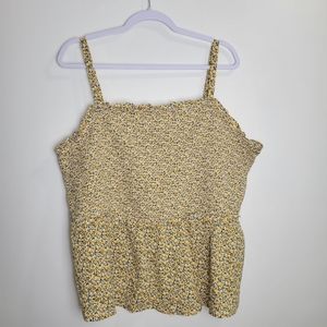Old Navy‎ Ditsy Floral Smocked Chest Cottagecore Yellow Tank Blouse Top 2X
